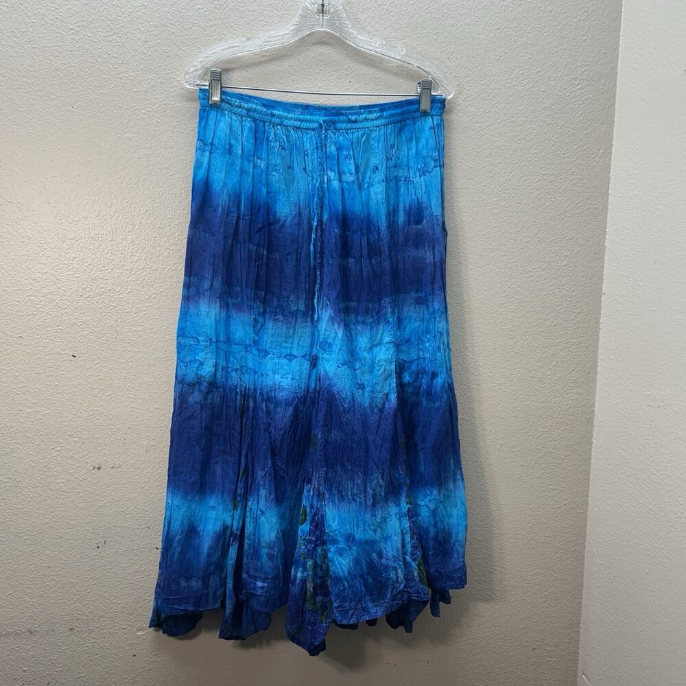 JANE‎ ASHLEY Maxi Blue Tie Dye Cottagecore Tiered Skirt India Hippie Boho Sz PL